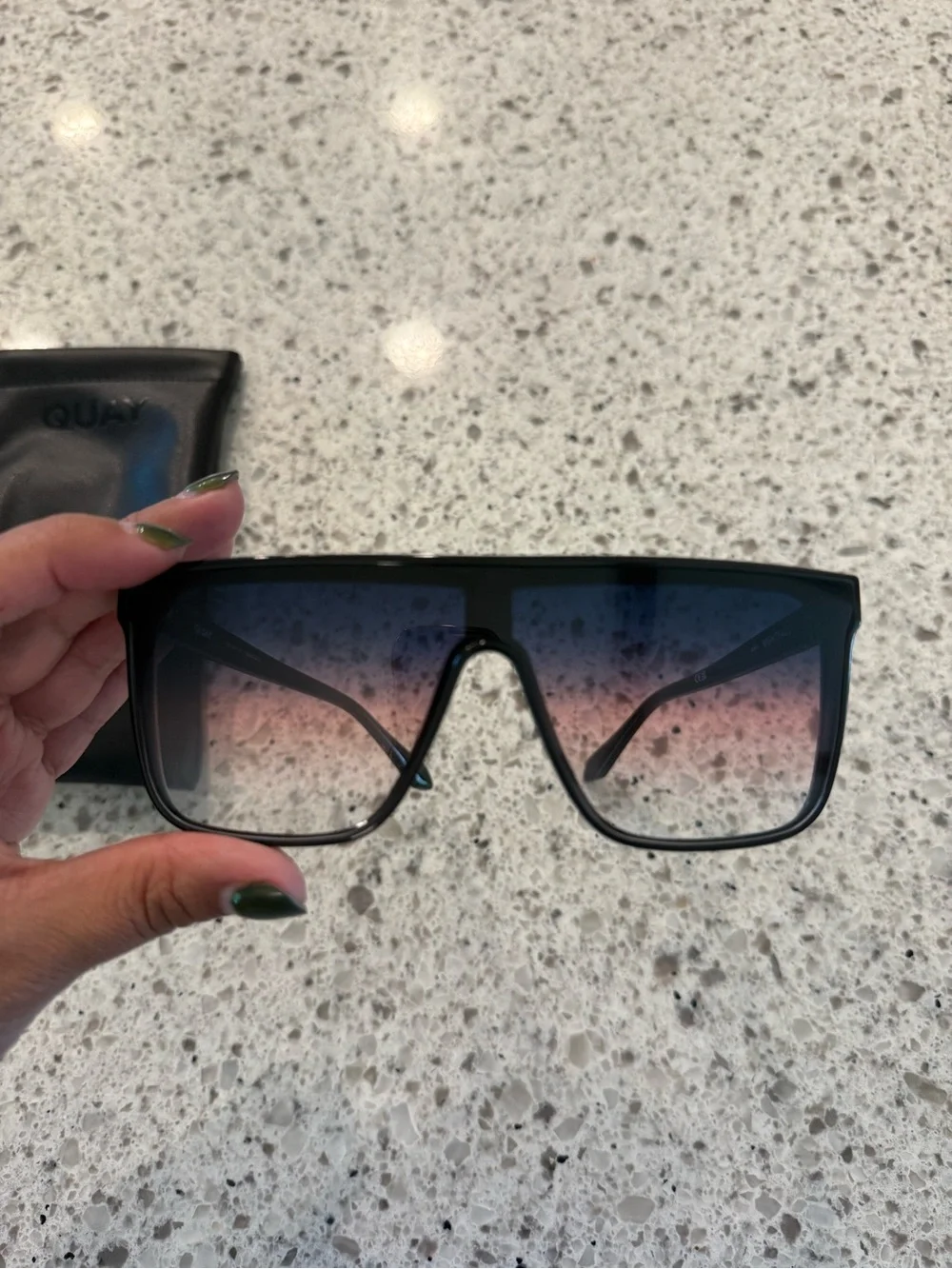 QUAY Nightfall Medium Sunglasses - Black/Teal Glow